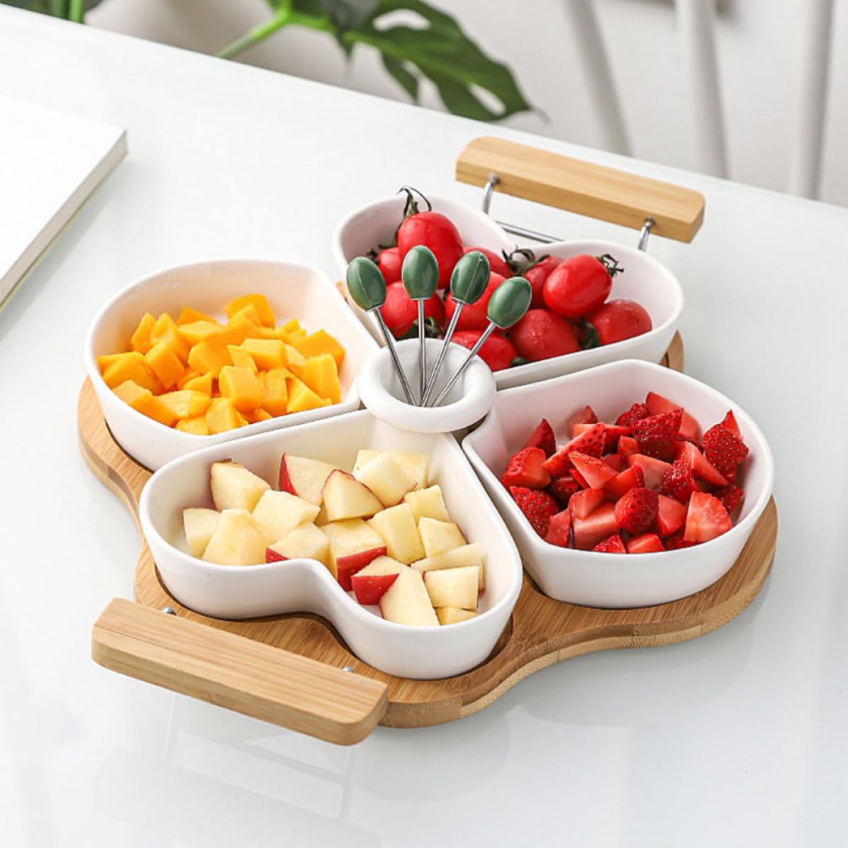 Teller Unterteilt Porzellan mit Keramik und Edelstahl Multifunktionales Serviertablett für Salate und Party Kreatives Essensgericht mit Elegantem Design