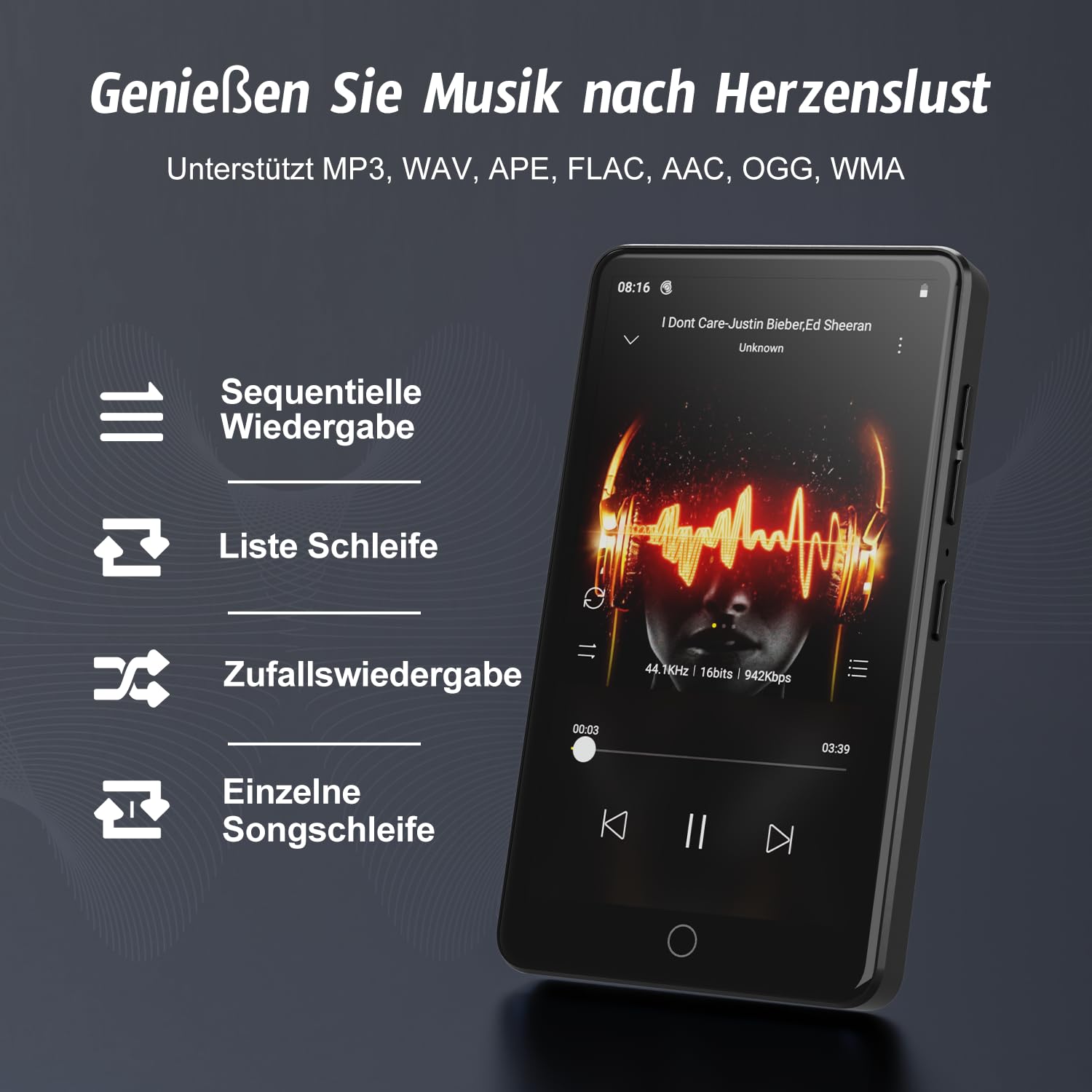 32GB MP3 Player mit Bluetooth und WiFi, 4.02“ IPS HD MP4 Player mit Lautsprechern, Musik Player für Kinder mit Android 13 OS, Android MP4 Player mit Spotify, Play Store
