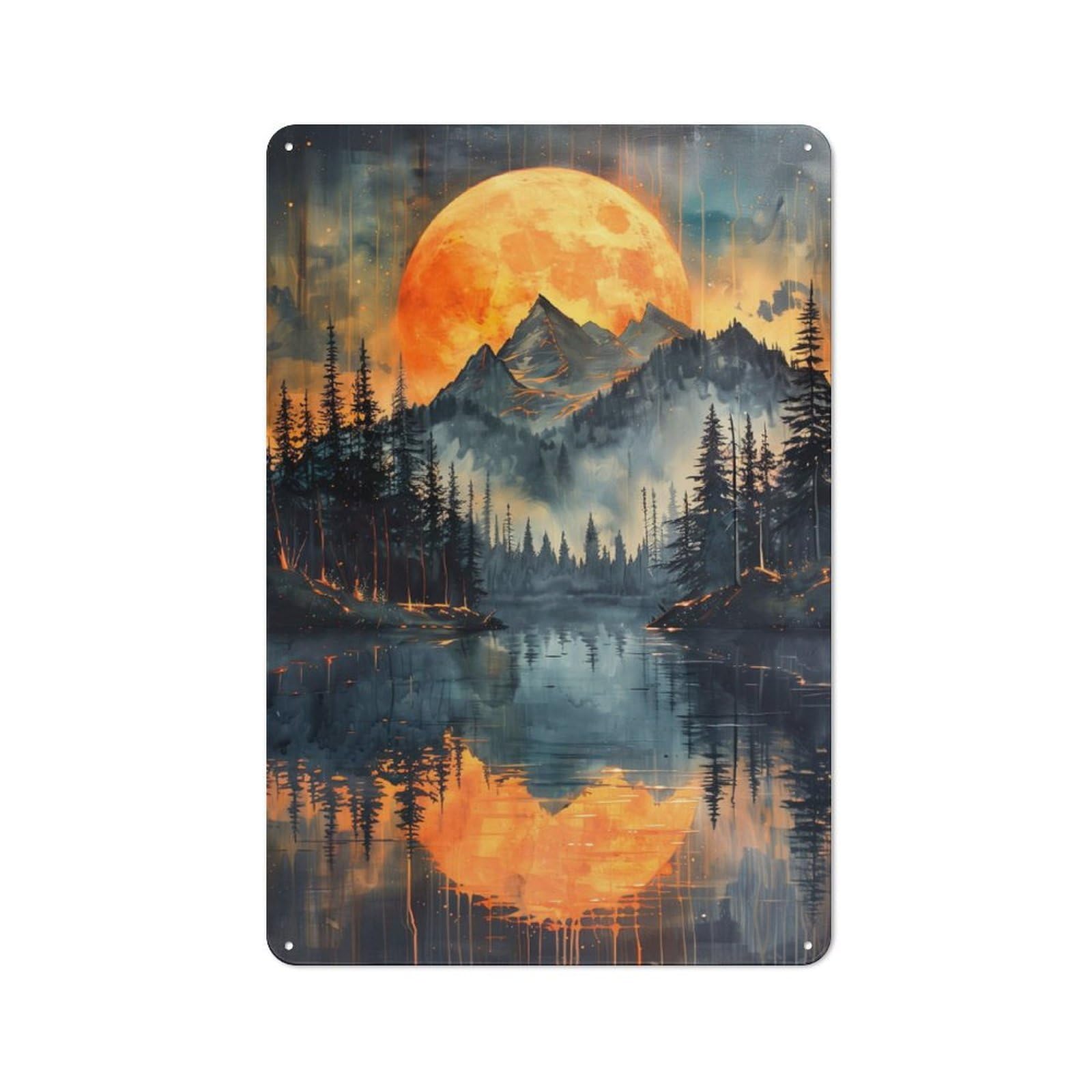 Junmoney Orange Sun Misty Mountains Vintage Metal Plaque 30X20cm Featuring For Garage Wall, For People Furnishing A Garage