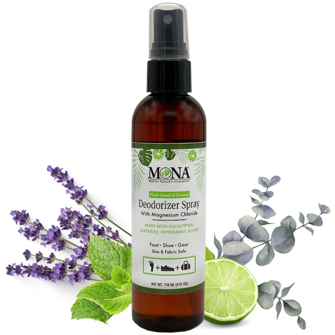MONA Natural Shoe Deodorizer Spray | Foot Odor Eliminator; Foot Deodorant for stinky feet | Car, Sneaker, Gear Freshener (4.0 Fl Oz (Pack of 1))