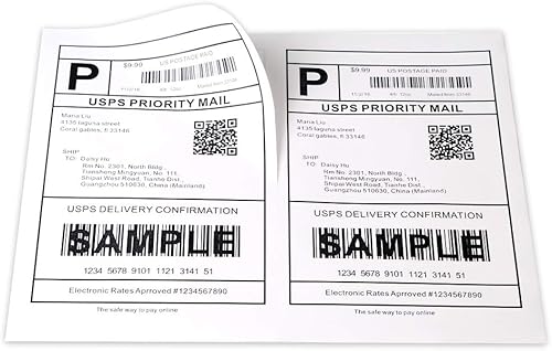 [100 hojas; 200 etiquetas] Etiquetas de envío autoadhesivas de media hoja para impresoras láser y de inyección de tinta, 5-1/2 pulgadas x 8-1/2