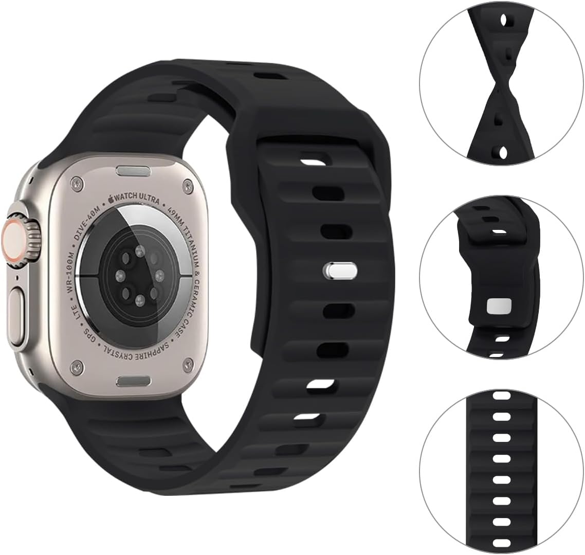 6 Pack Ocean Band Compatible with Apple Watch Band Ultra 49mm for Women Men, Silicone Adjustable Sport Band with Metal Buckle for Apple Watch iWatch Ultra 1 2 Series Strap