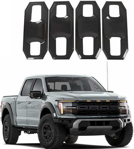 WZXDAUTO Cubierta decorativa de placa de cuenco de manija de puerta con estampado de carbono para Ford Raptor 2022 2023, decoración y protección de