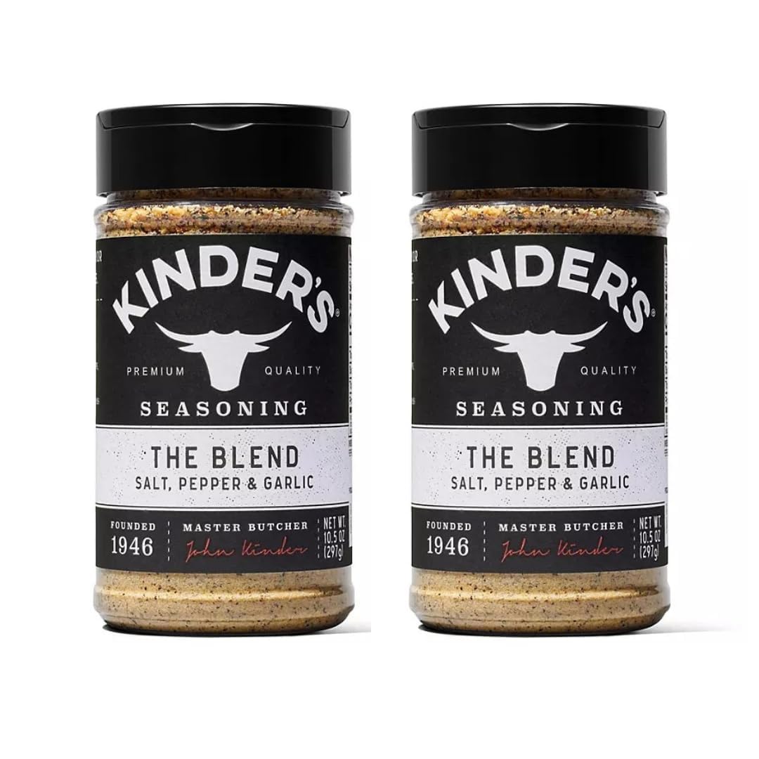 Kinders The Blend Seasoning – Premium Salt, Pepper & Garlic Rub – All-Purpose Spice for Steak, Burger, Chicken & BBQ – Gluten Free, Keto Friendly, Non-GMO, No MSG – 10.5 oz Large Shaker (Pack of 2)