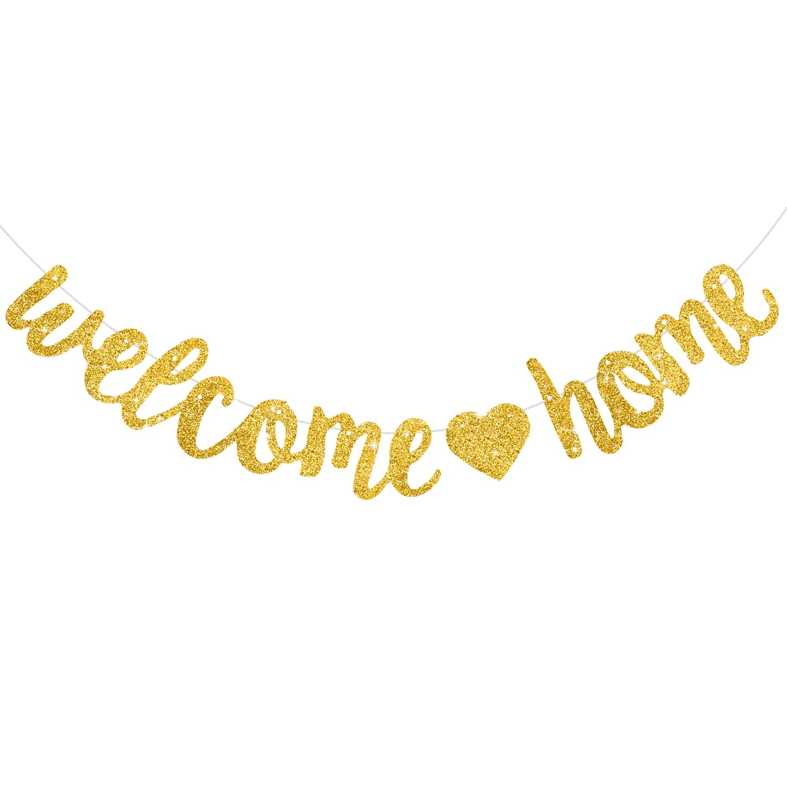 DecoGlee Gold Welcome Home Banner,No DIY,Pre-Strung Welcome Home Decorations,Glitter Welcome Home Party Sign,Homecoming,Housewarming,Graduation Ceremony, Family Reunion, Military Return Party