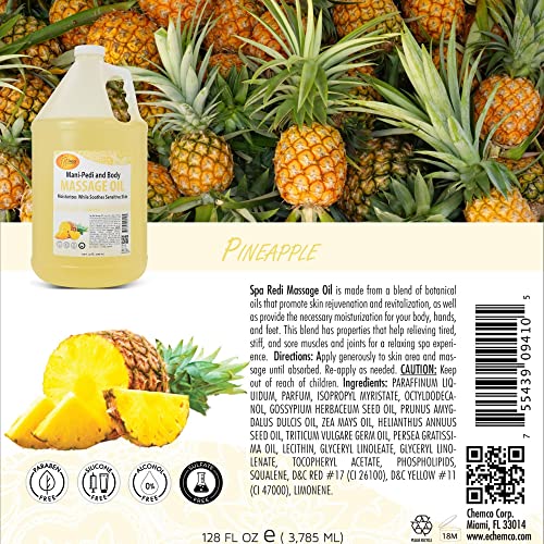 Spa Redi - Massage Oil, Pineapple, 128 Oz - Professional Pedicure, Manicure, Full Body Massage Therapy, Made With Almond Oil, Cotton Seed Oil, Sunflower Oil, Avocado Oil, Essential Oils, Vitamin E #TOP6