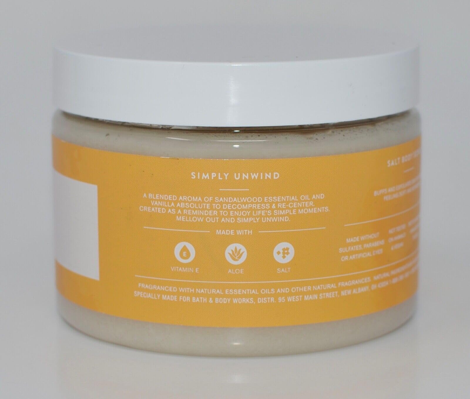 2 BATH BODY AROMATHERAPY SIMPLY UNWIND SANDALWOOD VANILLA SALT SCRUB