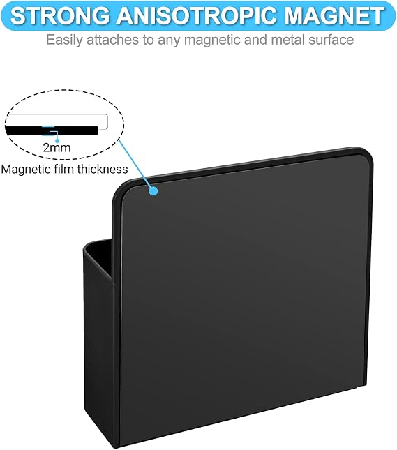 Black Strong Magnetic Marker Holder/Dry Erase Pen Holder - Storage for Dry Erase Marker, Eraser, Bottle Opener, Remote Controls, Notes - Ideal for Magnetic Board, Fridge Door, and Locker