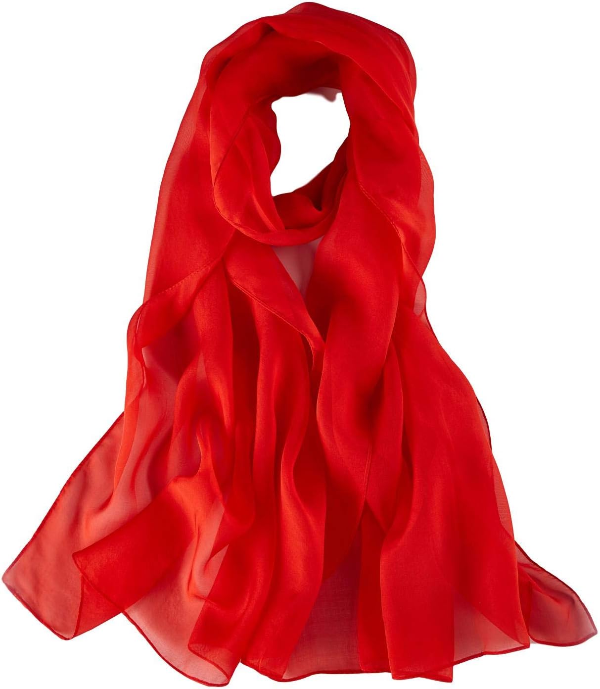 JWSilk Long Silk Chiffon Scarf Solid Color
