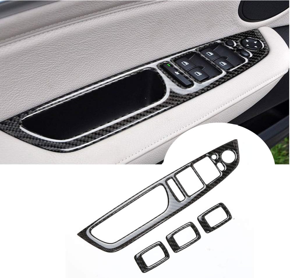 Thor-Ind 2 Carbon Fiber Door Armrest Window Switch Cover Trim for BMW X5 E70（08-13） X6 E71（09-14 Window Glass Lifting Switch Buttons Frame Decoration Sticker (Window Switch Panel Decor)