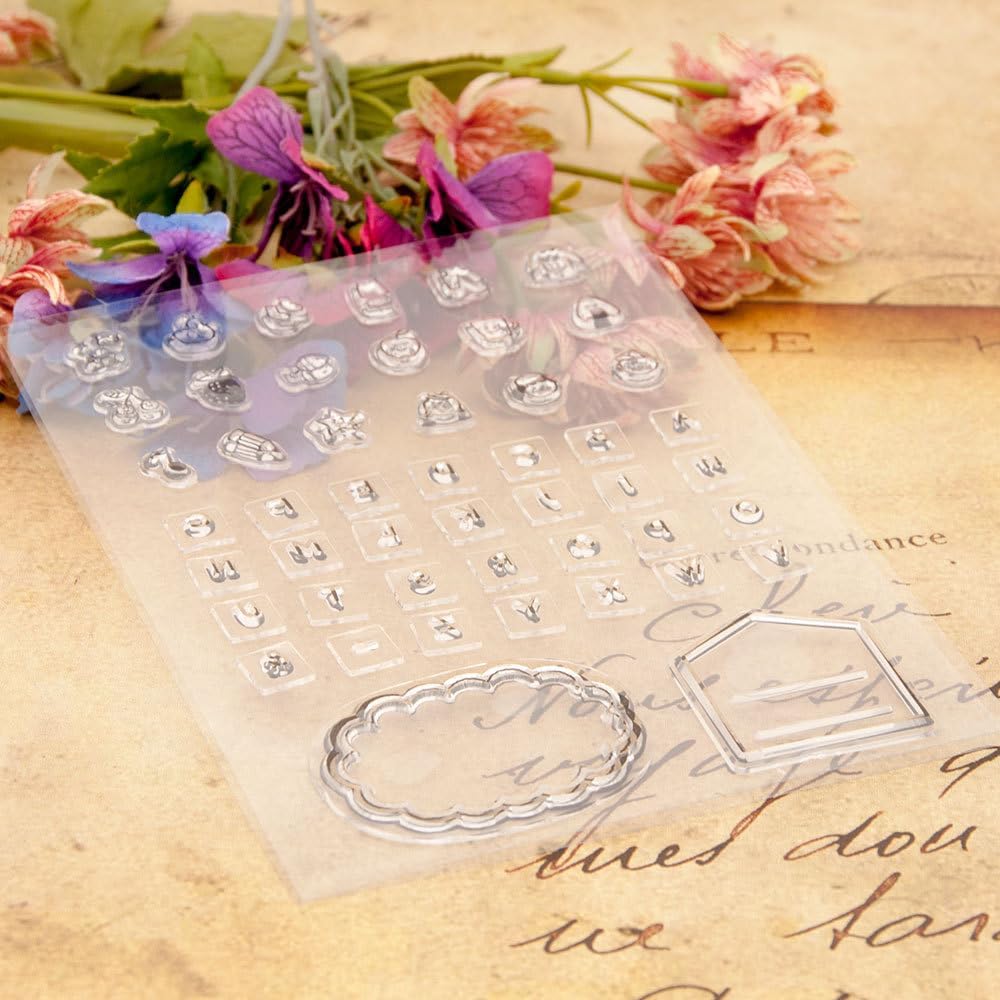 MESYGK Clothes Pants Socks Rice Vegetable Roll Cup Apple Fish 26 Capital Letters Clear Stamps Transparent Silicone Stamp Album Cards Rubber Stamp for Card Making Decoration and DIY Scrapbooking