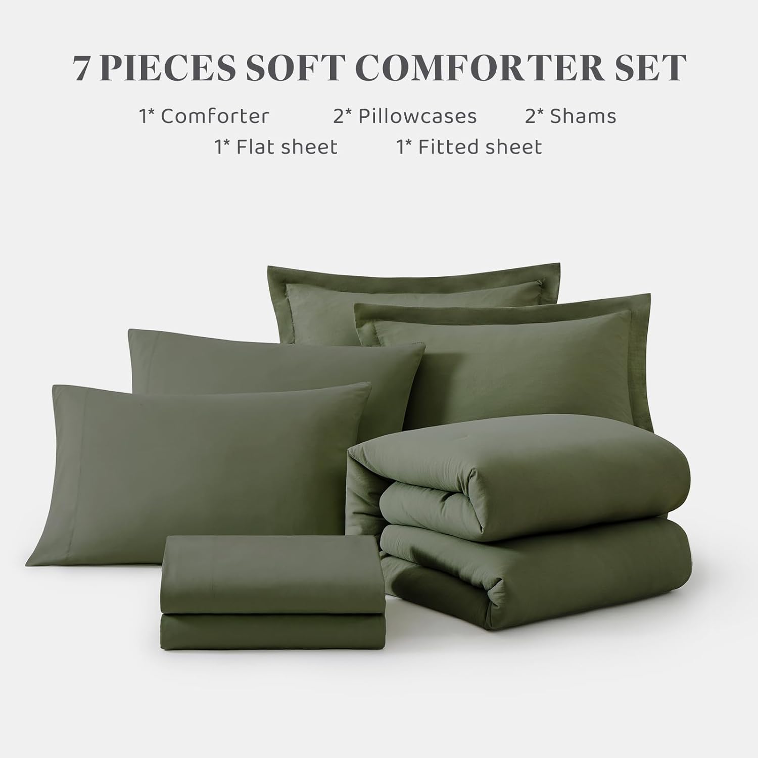 WRENSONGE Oversized Queen Comforter Set - 7 Pieces Olive Green Bed in a Bag Queen with Sheets, 2 Pillow Shams, and 2 Pillowcases- Warm Bedding Sets Queen for All Season - Image 9