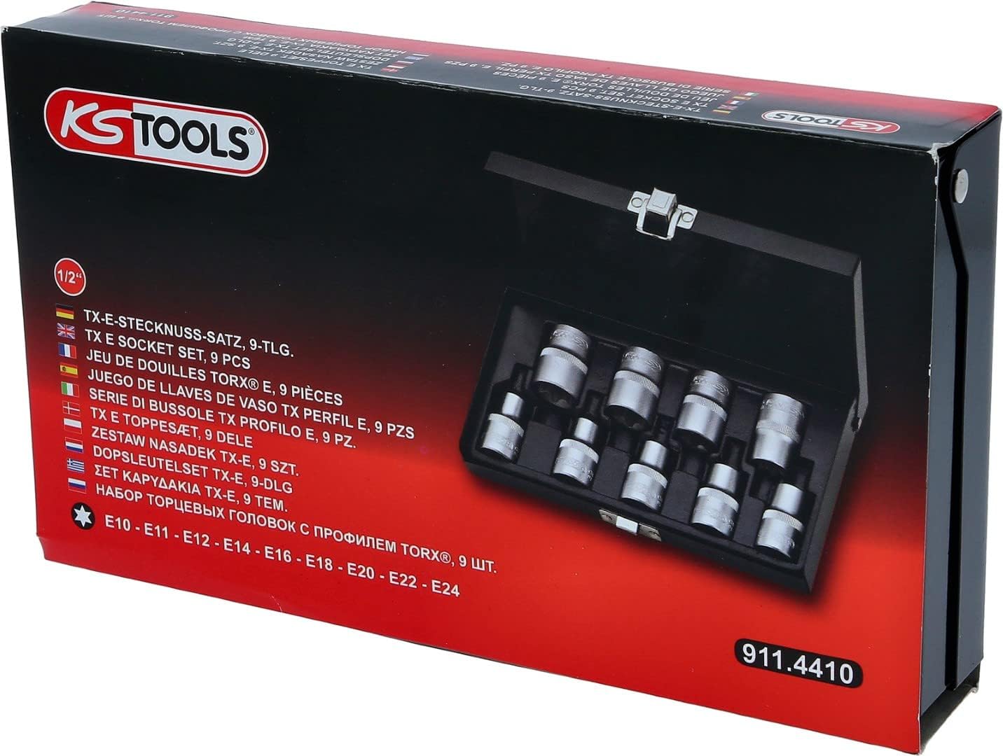 SK Hand Tool 4042146053805 1/2" TX E Socket Set, 9 Piece, E10-E24, Clear