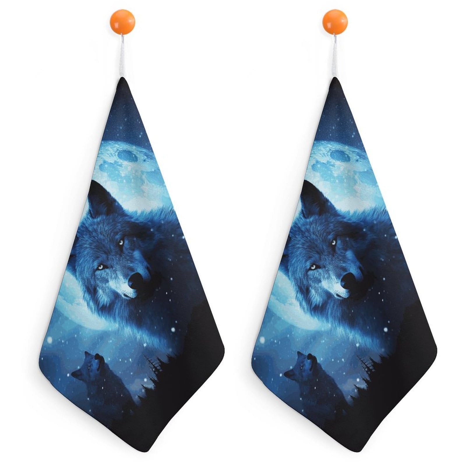 LDGSUPH Wolfs Hand Towels Fashion Hand Face Towel with Hanging Strap Absorbent Soft Decorative Towel Fade Resistant Cozy Face Cloths for Kitchen Gym Bathroom Towels 2PCS