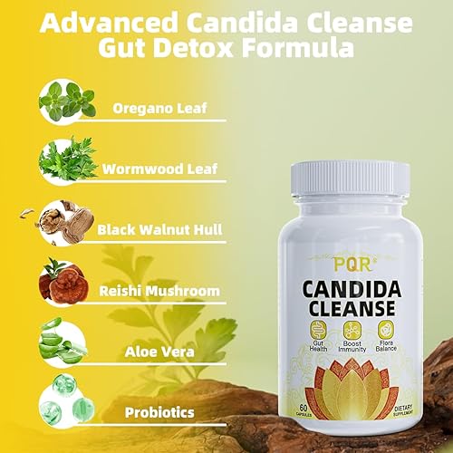 Miniatura 5 de Candida Cleanse - Soporte intestinal y colon, fórmula herbaria natural, incluye hoja de orégano, ajenjo, nogal negro, ácido caprílico-1, 60