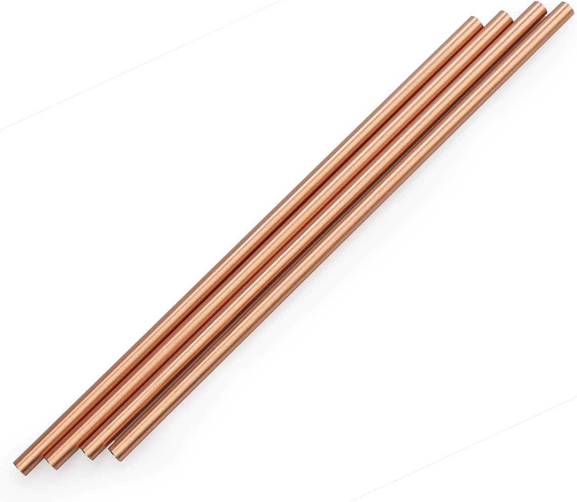 Copper Straw, 8.5 Inch Handcrafted Pure Copper Straws for Moscow Mule, Reusable Straight Copper Straws with Cleaning Brush (4Pcs) (Copper Straws B)