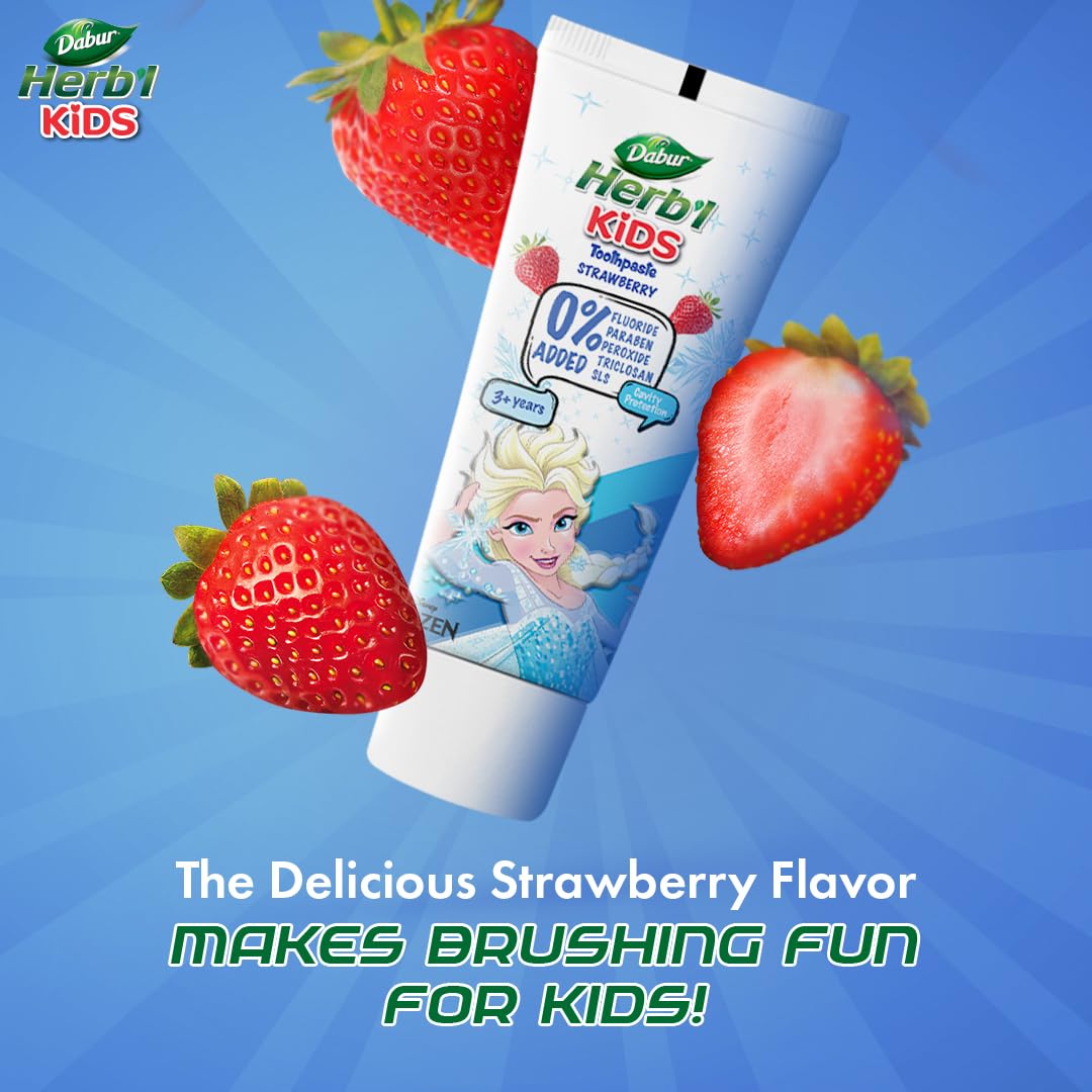 Dabur Herb'l Kids Elsa Frozen Toothpaste | 160g (Pack of 2 x 80g) | 3+ Years | Strawberry Flavour | No added chemicals | Cavity protection | Healthy Gums | SLS & Flouride free 2