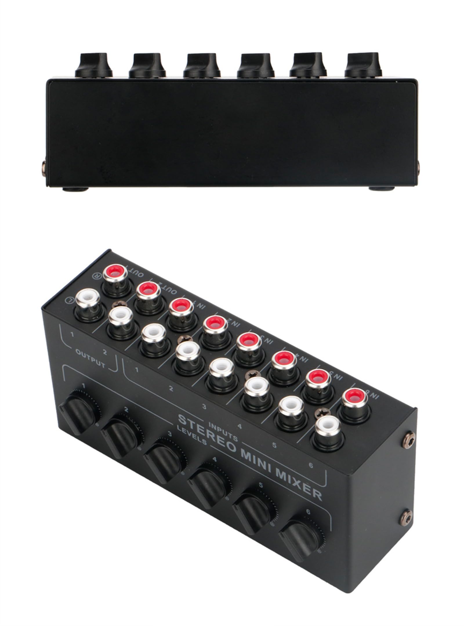 Suckoo 6 channel 3.5mm 2RCA HiFi Audio Mixer Headphone Amplifier Switcher Distributor 6 in 2 out 4 in 2 out Mixer Controller For Cell Phone Computer External Audio Headphone Sound Card Sound Amplifier