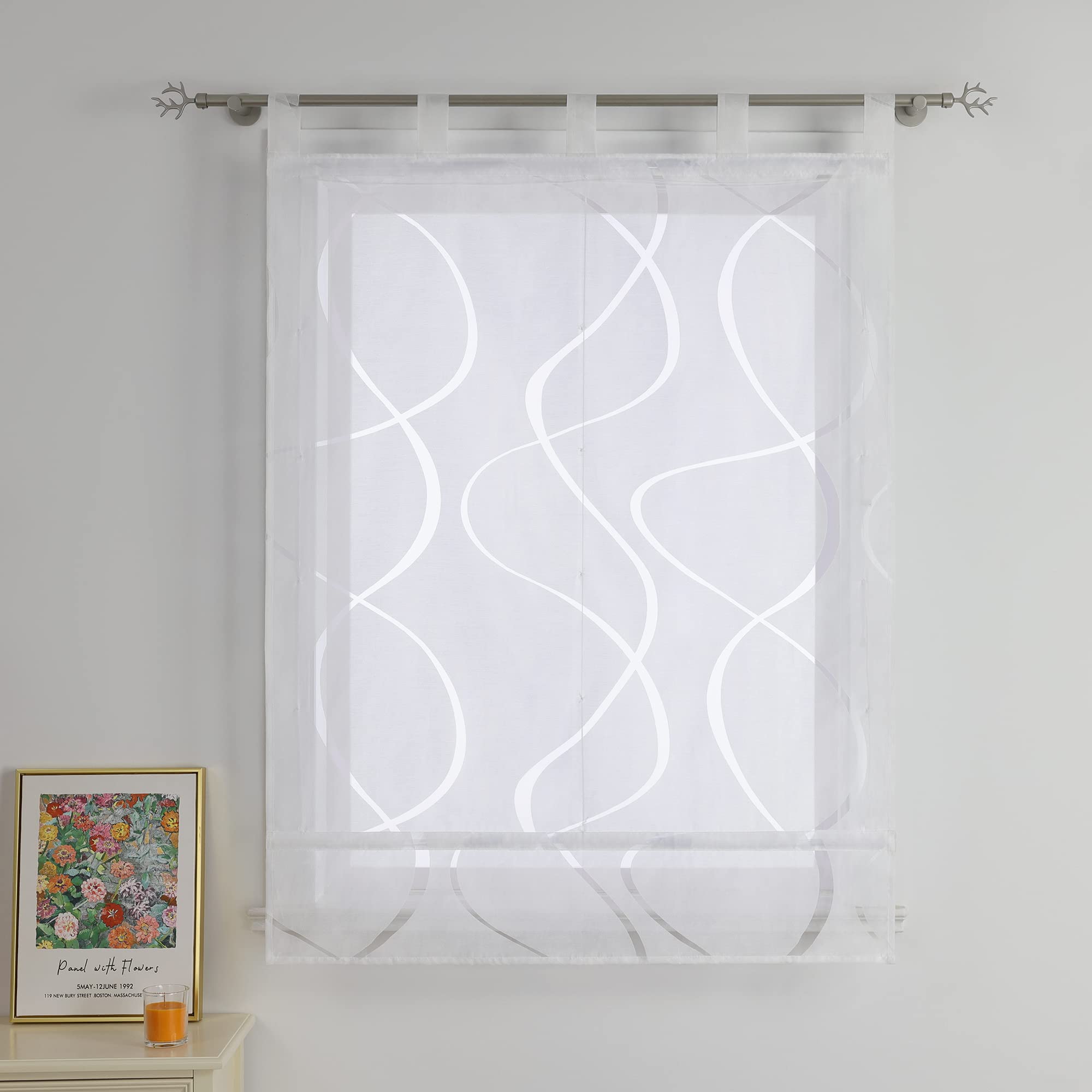 Heichkell Ausbrenner Raffrollo Raffgardine mit Schlaufen Transparent Vorhang Rollo ohne Bohren Schlaufenrollo Modern Weiß BreitexHöhe 120x140 cm