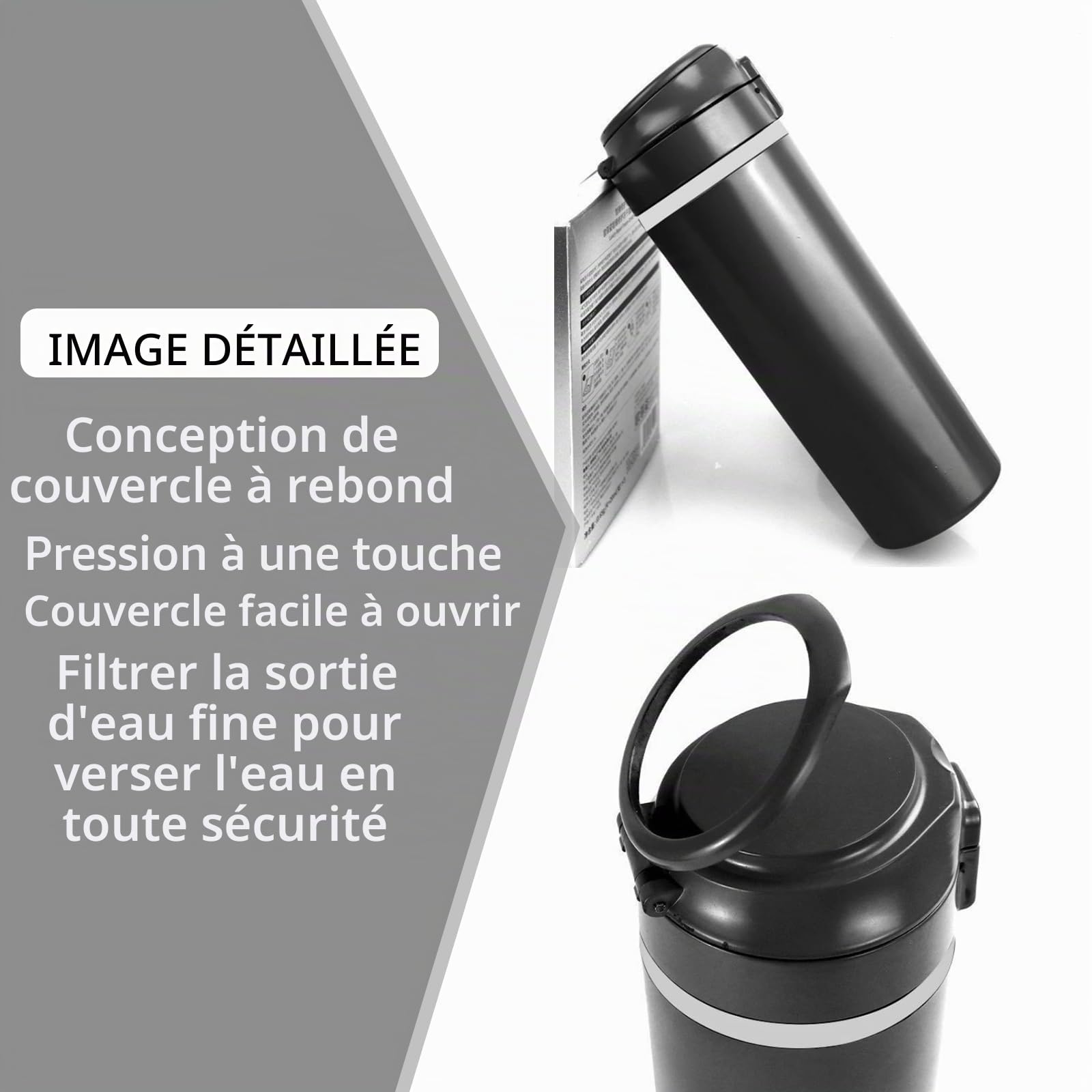 Bouilloire électrique de voyage pour voiture, 500 ml, CC 12 V/24 V, avec écran LCD, réglage de la température variable jusqu'à 100 °C, revêtement en acier inoxydable 304, avec allume-cigare et filtre