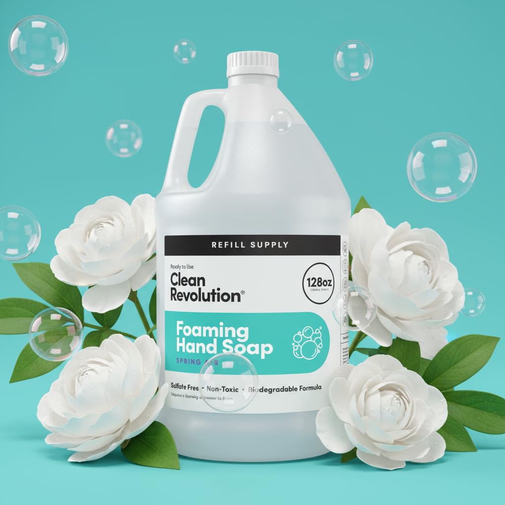 Clean Revolution Foaming Hand Soap Refill Supply Container, Ready to Use Formula, Spring Air Fragrance, Gluten Free, 128 Fl. Oz