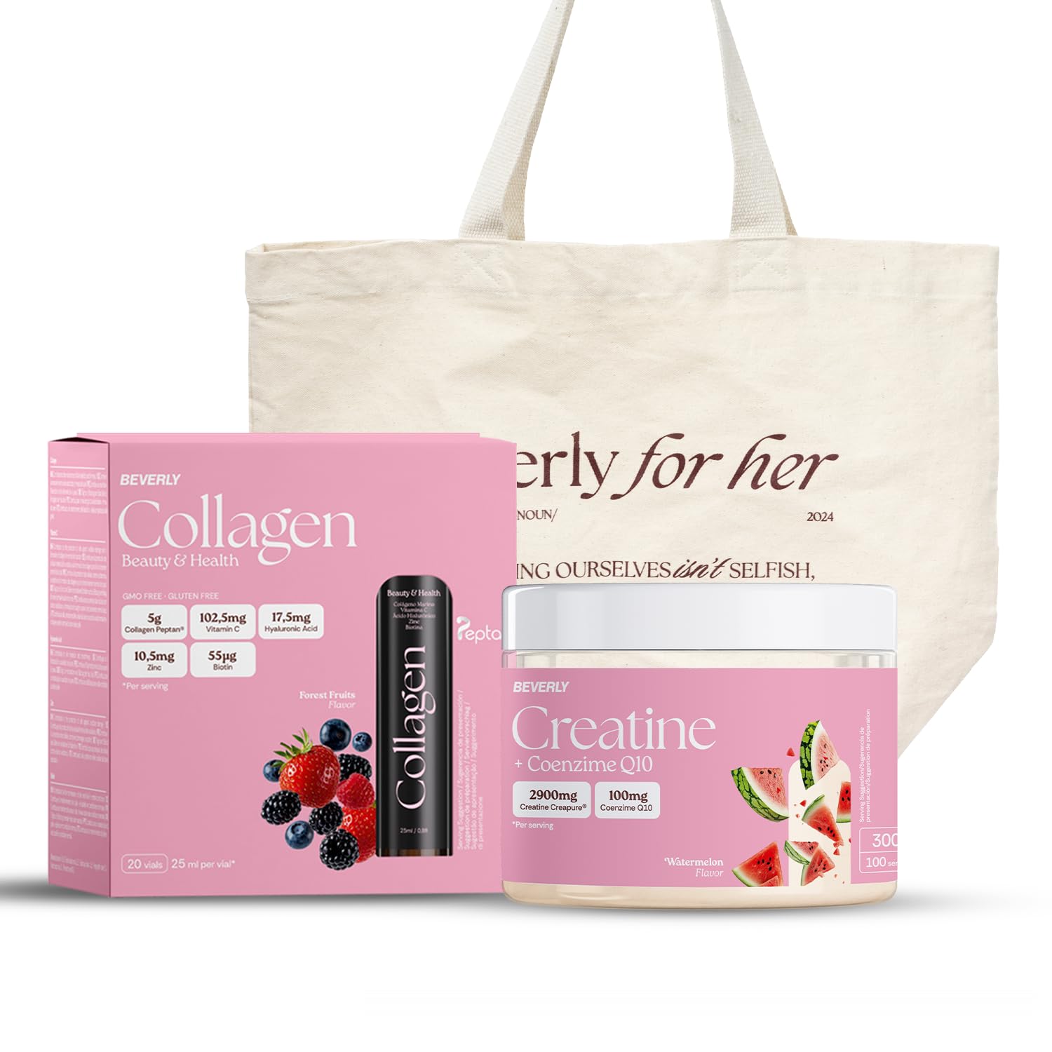 Beverly PACK Collagen + Creatina + Totebag | Fuerza y Cuidado personal | 1 Mes de uso | Salud de la piel, fuerza y recuperación