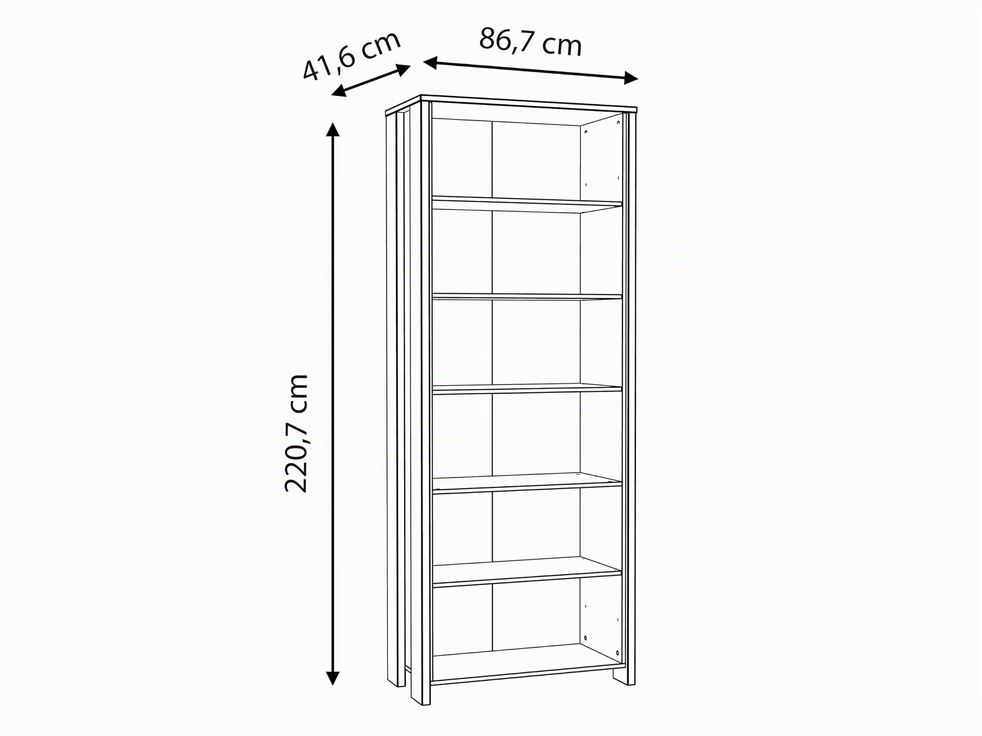 Forte Clif Bücherregal 80 90, Regal mit 5 Einlegeböden, Jugendzimmer, Büromöbel, Holzwerkstoff, Old Wood Vintage Holzdekor/Betonoptik Dunkelgrau, 86,7 cm breit x 220,7 cm hoch x 41,6 cm tief