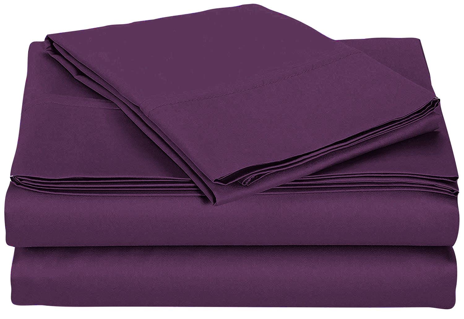 4 Piece Sheet Set 1000 Thread Count 100% Egyptian Cotton 8 Inches Deep Pocket Sheet Set, Plum Solid, Queen