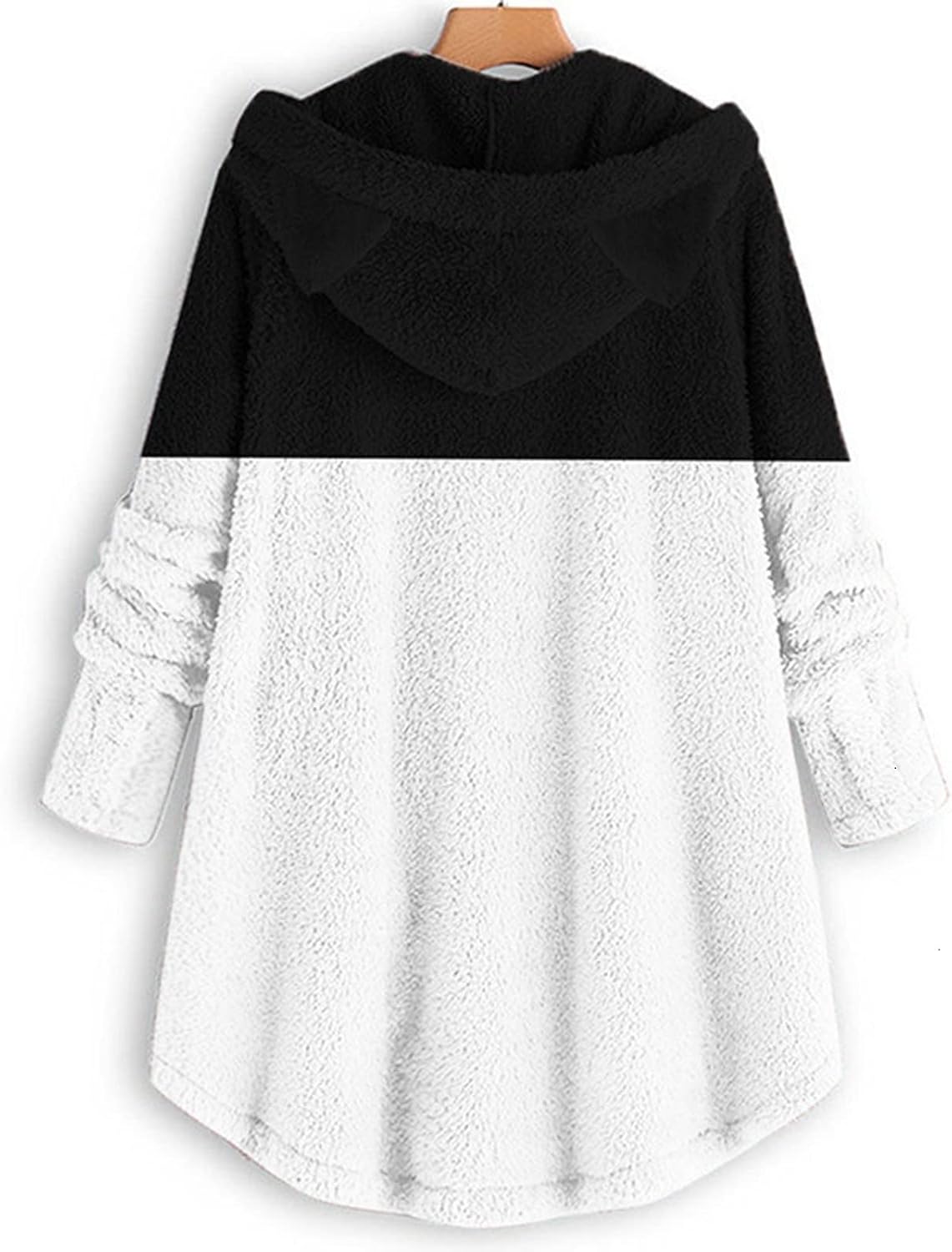 Swrowesi Women's Cute Button Down Tweed Cat Ears Hooded Cape Plush Pocket Winter Pacthwork Coat : Sports & Outdoors