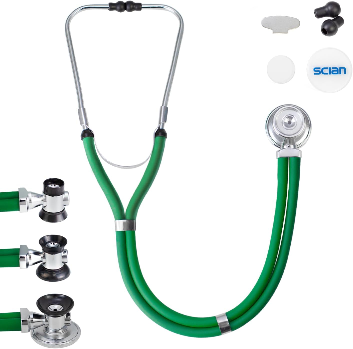 SCIAN Stethoscope Sprague Rappaport for Doctors, Nurses, School Students, and Home Use, Multi-fuctional Cardiology Stethoscope Dual Head with Adult, Pediatric, and Infant Convertible Bell (Green)