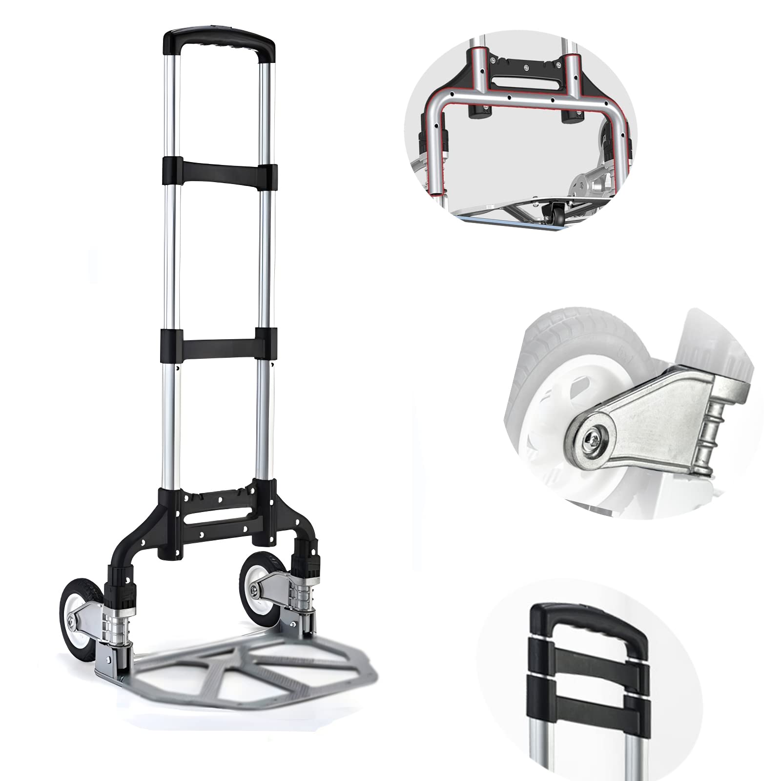 Carro de mano plegable, carrito portátil con ruedas de goma y cuerda elástica, resistente y ligero con marco de aluminio compacto para mudanzas, equipajes, compras, almacén