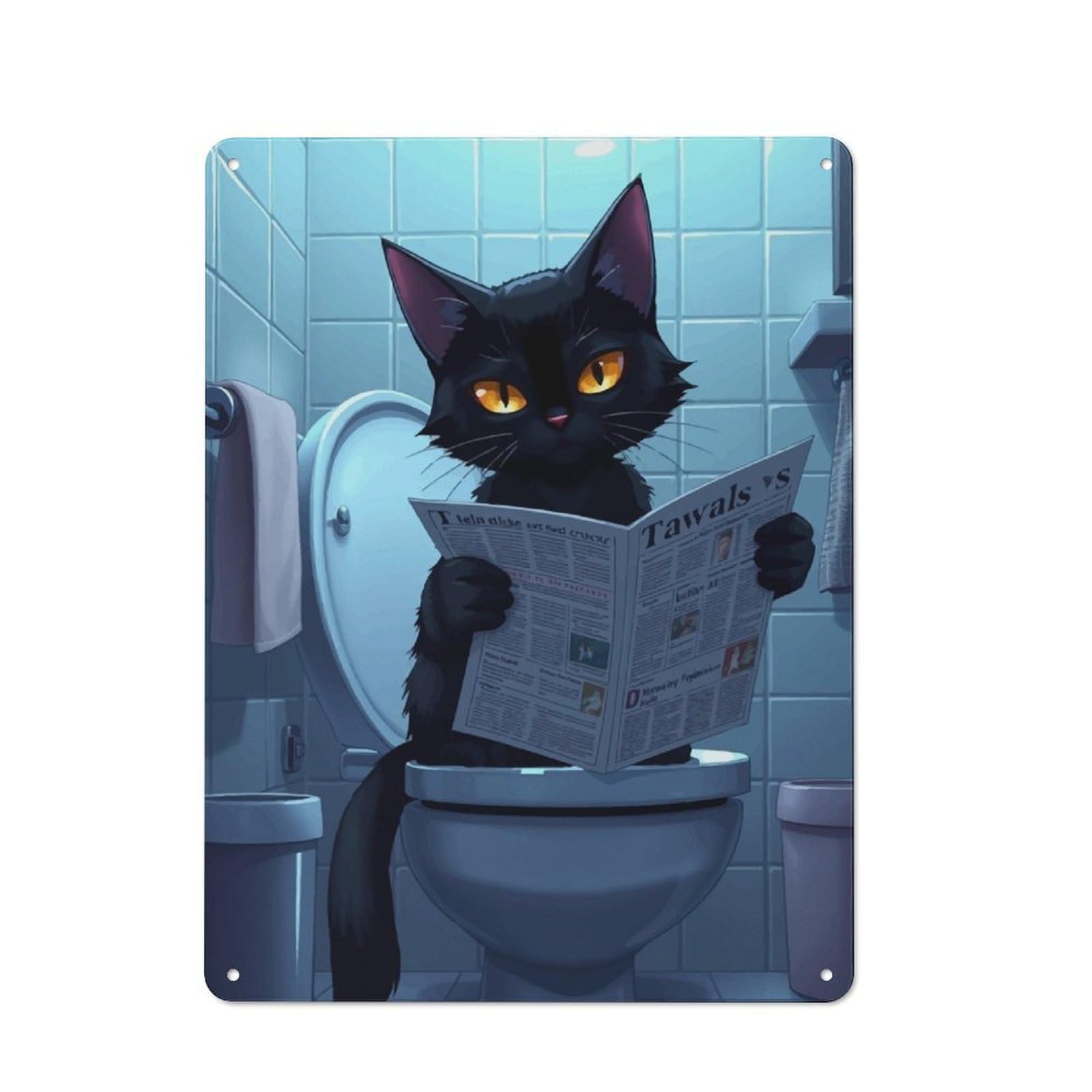 Black Cat Reading Newspaper Vintage Metal Wall Decor 40x30cm, Garage Metal Sign for Workshop, Basement, Shed Or Games Room