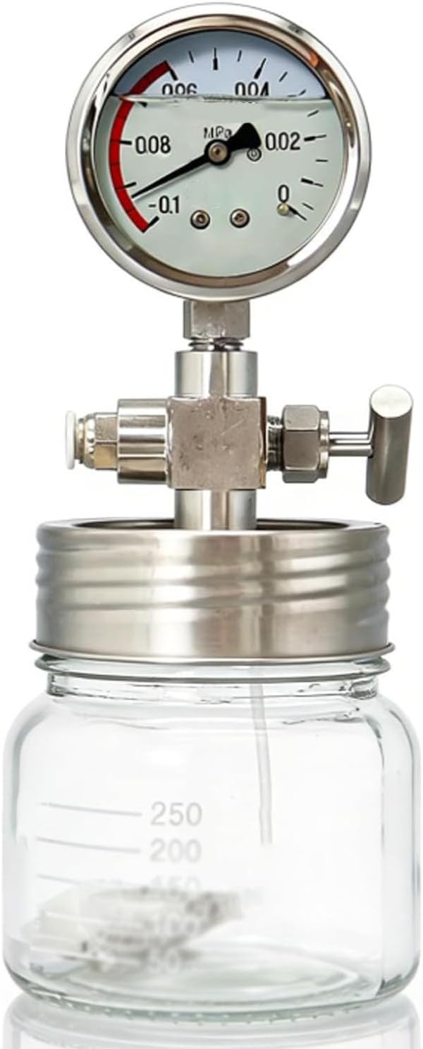 Lab Mini Vacuum Canister - Portable Glass Vacuum Chamber, Sample Preservation Container with Pressure Gauge