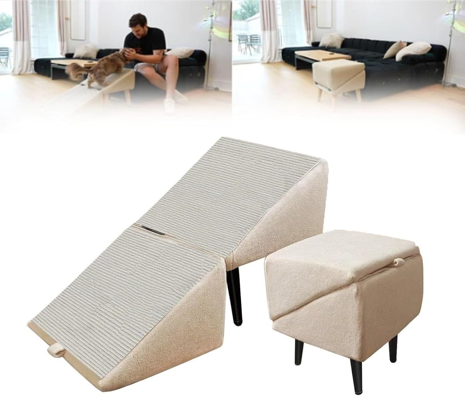 Rampe d'aide à la mobilité en beige escaliers doux haut de gamme pour animaux