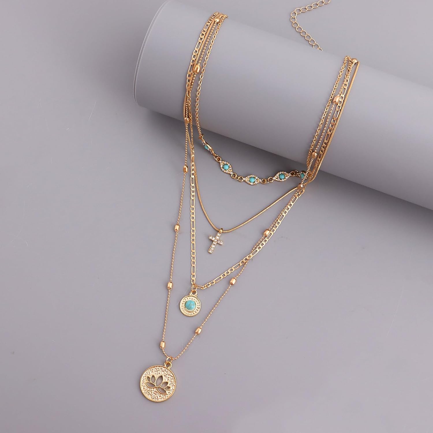 Gold Cross Necklace 14K Gold Plated Layered Necklaces Dainty Turquoise Cross Charm Necklace Delicate Faith Jewelry Christmas Birthday Gift for Women - Image 5