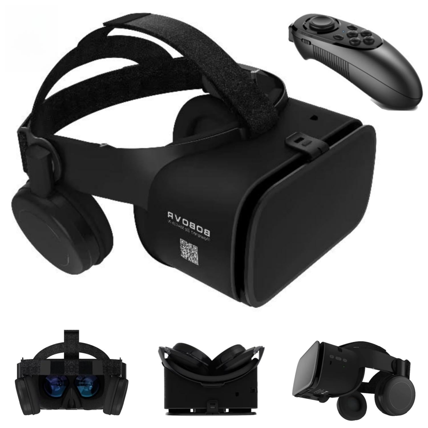 VR Virtual Reality Headset, Phone VR Goggles 3D VR Viewer Set for iPhone 17 16 15 14 13 12 11 Pro for Samsung Galaxy S24 S23 S22 S21 S20 VR Glasses w/Headphones & Remote for 3D Movies & Games