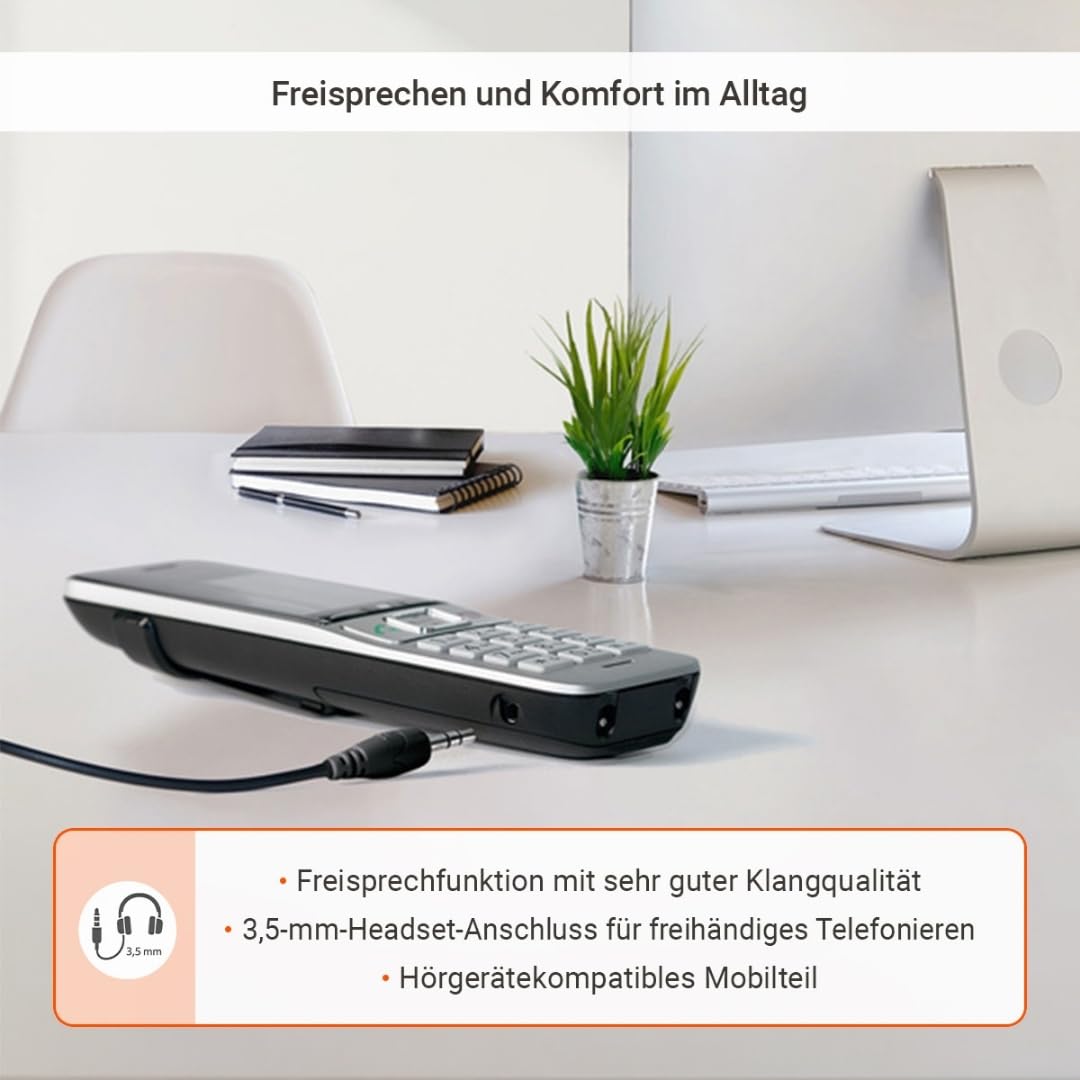 BasicLine IP + Comfort 500HX – Basisstation für Internet-Telefonie, kombiniert mit einem HX-Mobilteil, HD-Sprachqualität, Made in Germany, Silber-schwarz [Kompatibel in DE, IT, FR, NL, BE, ES, Che]