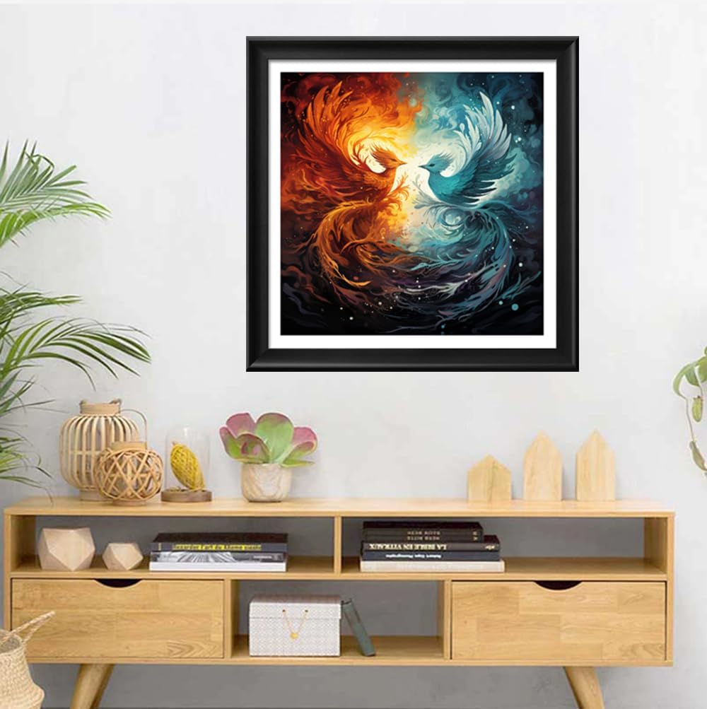 Leczany Cross Stitch Stamped Kit for Adults - Ice Fire Phoenix | DIY Embroidery Starter Patterns Craft Kit Needlepoint for Beginner | 11CT, 3 Strands | 19.7x19.7 inches