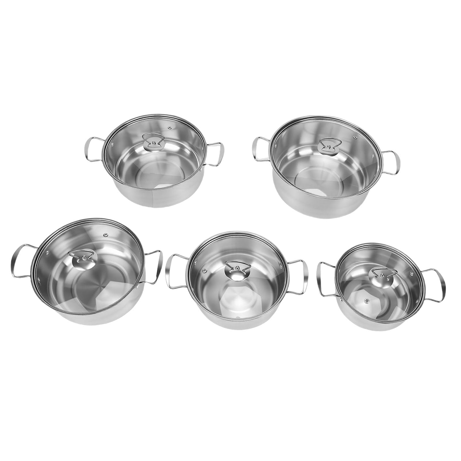 SIXRUN Edelstahl Kochgeschirr-Set mit Glasdeckeln, 18 cm–26 cm Töpfe für Familienküche, 5-teiliges SUS-Edelstahl-Kochset für vielseitiges Kochen, spülmaschinenfest, hitzebeständig