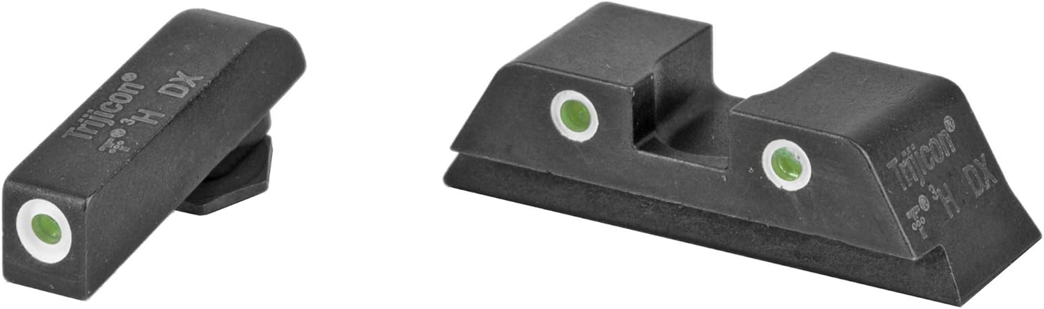 Trijicon GL01 Bright & Tough Night Sight Set for Glock 17, 19, 22, 23, 26, 27, 31–39, 45, White Outline Green Lamps – 600210