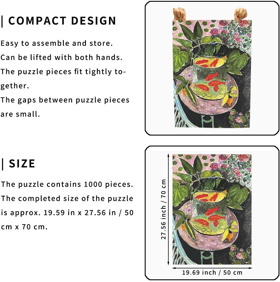 Comitok Gold Fish 1000 Piece Jigsaw Puzzle for Adults Henri Matisse Floor Hand Difficult Challenging Puzzles with Letters on Back Art Game Fun Toy for Women & Men Gift