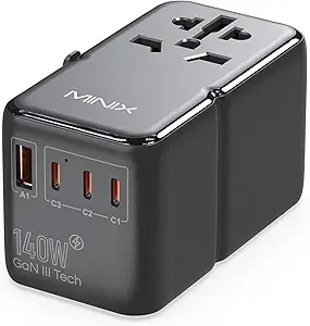 MINIX 140W Universal Travel Adapter with GaN III Fast Charger and Multiple Ports