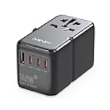 MINIX 140W Universal Travel Adapter, GaN III International Power Adapter, 3 USB-C 1 USB-A Ports, AC Outlet, Worldwide US/UK/EU/AU Travel Charger for Cameras Laptops Tablets Phones and More