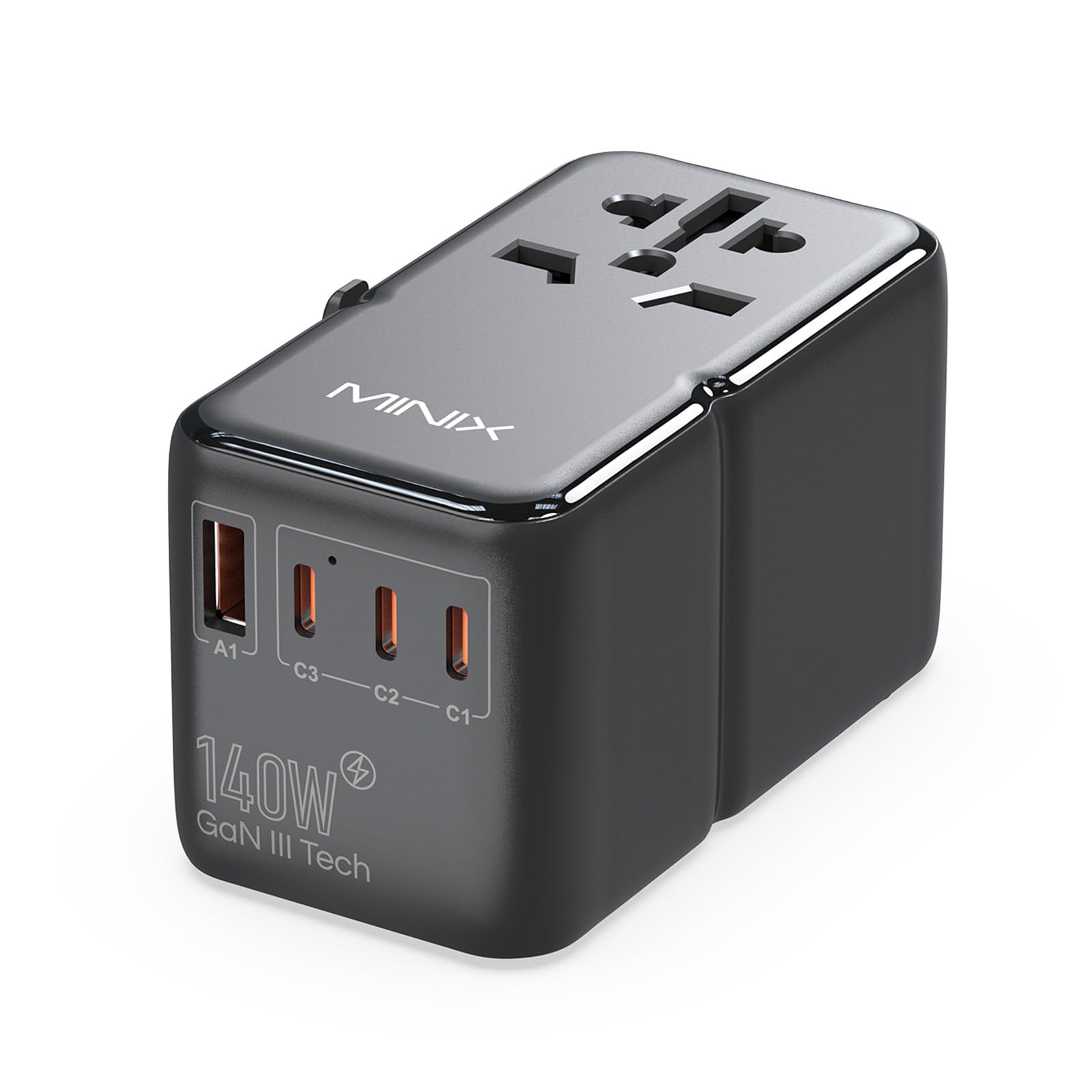 Chargeur De Voyage MINIX 100W Universel - Ports USB-C Et USB-A, Câble Rétractable, PD 3.0, Compatible Ordinateurs Portables Et Téléphones