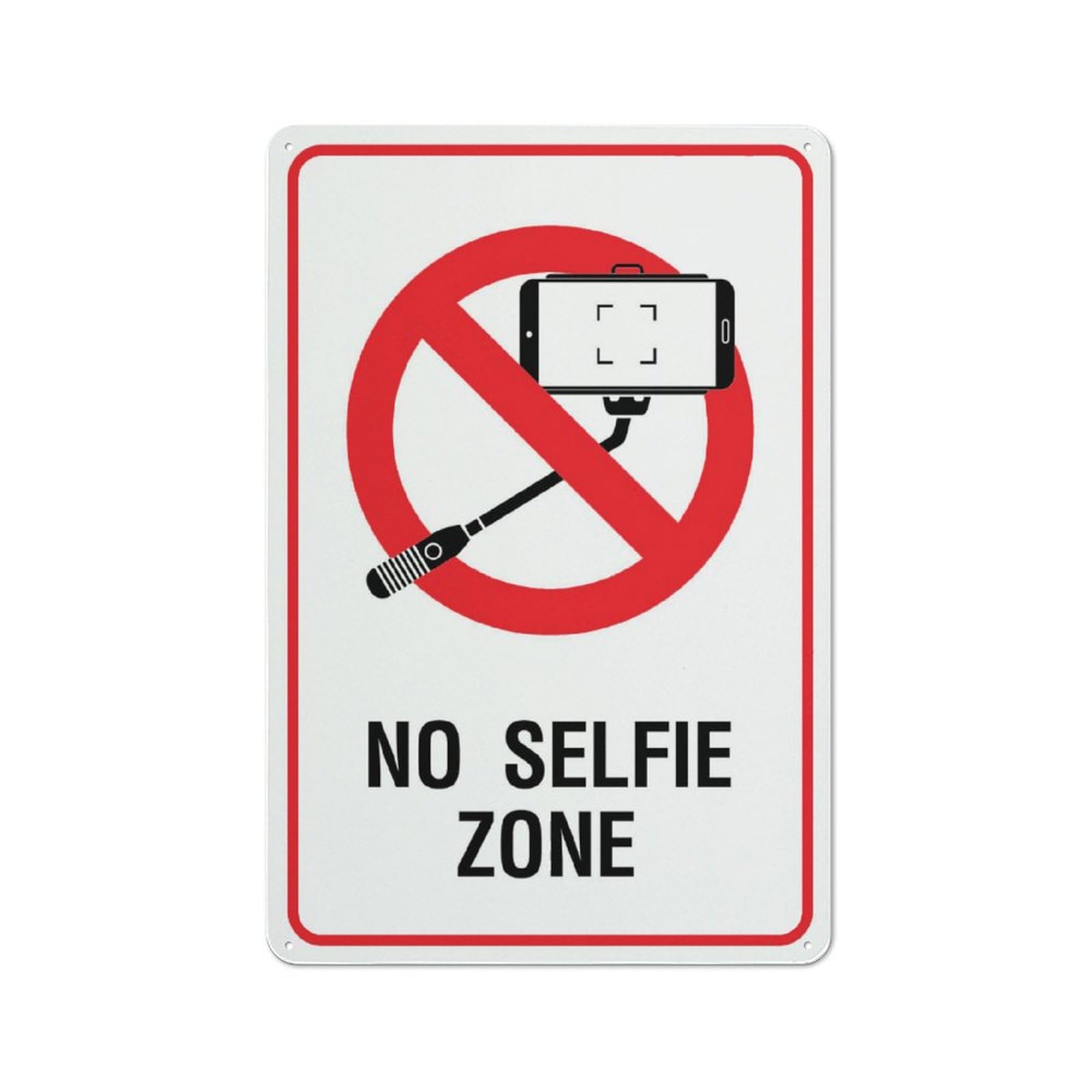 No Selfie Zone Sign, 8x12 Inch Metal Aluminum, Pre-Drilled Holes for Easy Mounting, Indoor/Outdoor Use for Fence, Door, Gate