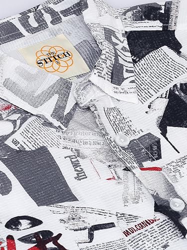 Image of StitchX Men's Half Sleeve Textured Cotton Newspaper Printed Shirt