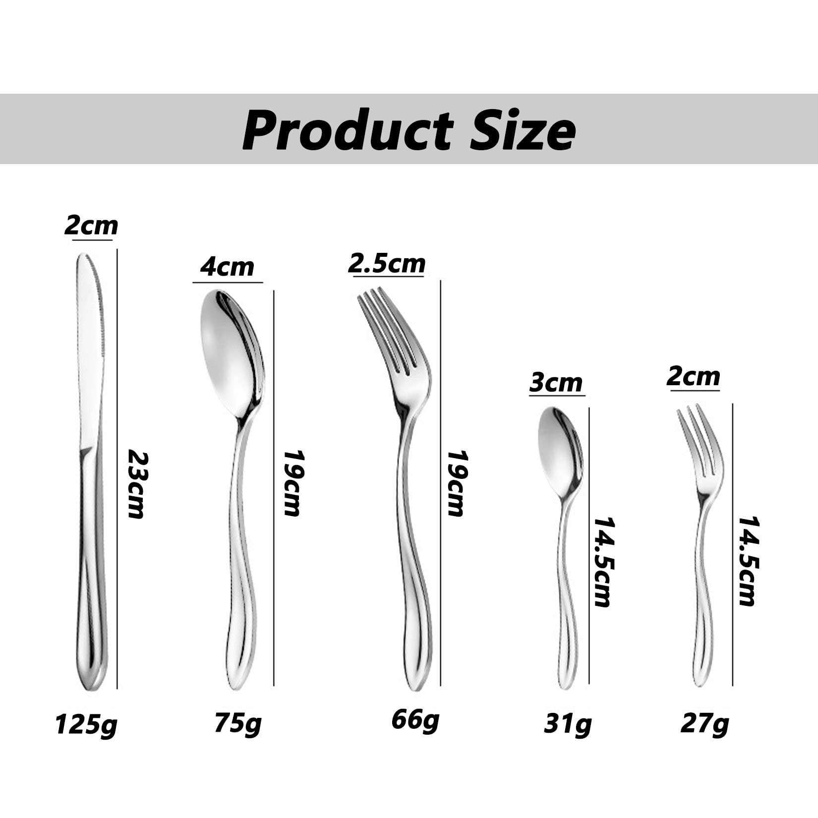 Ensemble D'argenterie, Ensemble De Cuillères À Café Et De Cuillères À Café en Acier Inoxydable, Durables Et Réutilisables,Argent,24pcs