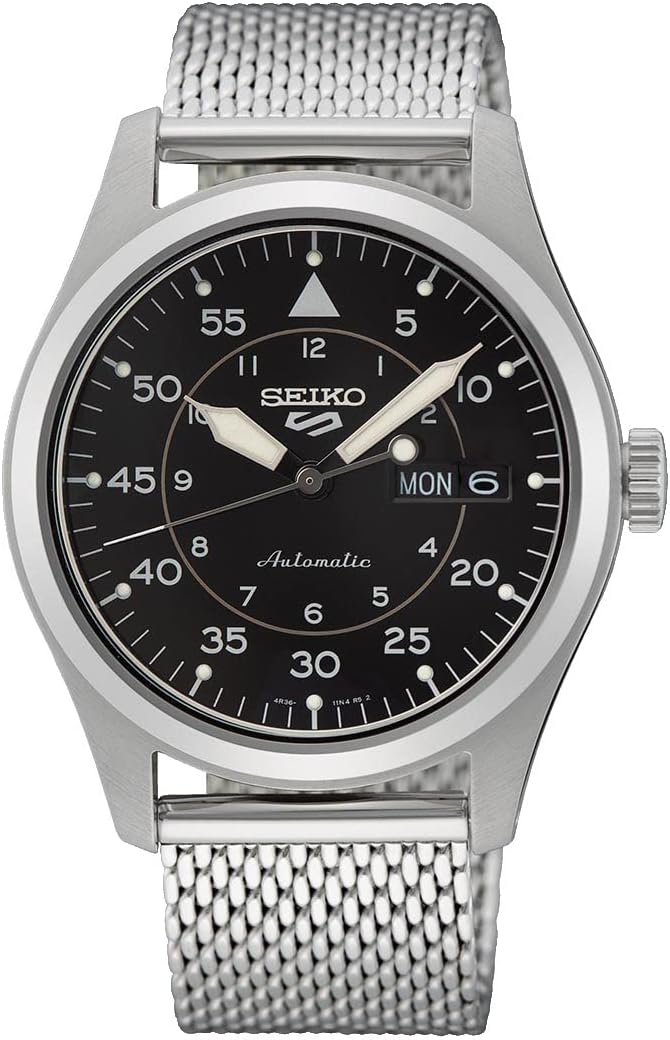 Seiko 5 Sports Military Flieger Automatic Cream Dial Stainless Steel Bracelet Mens Watch Srph21K1