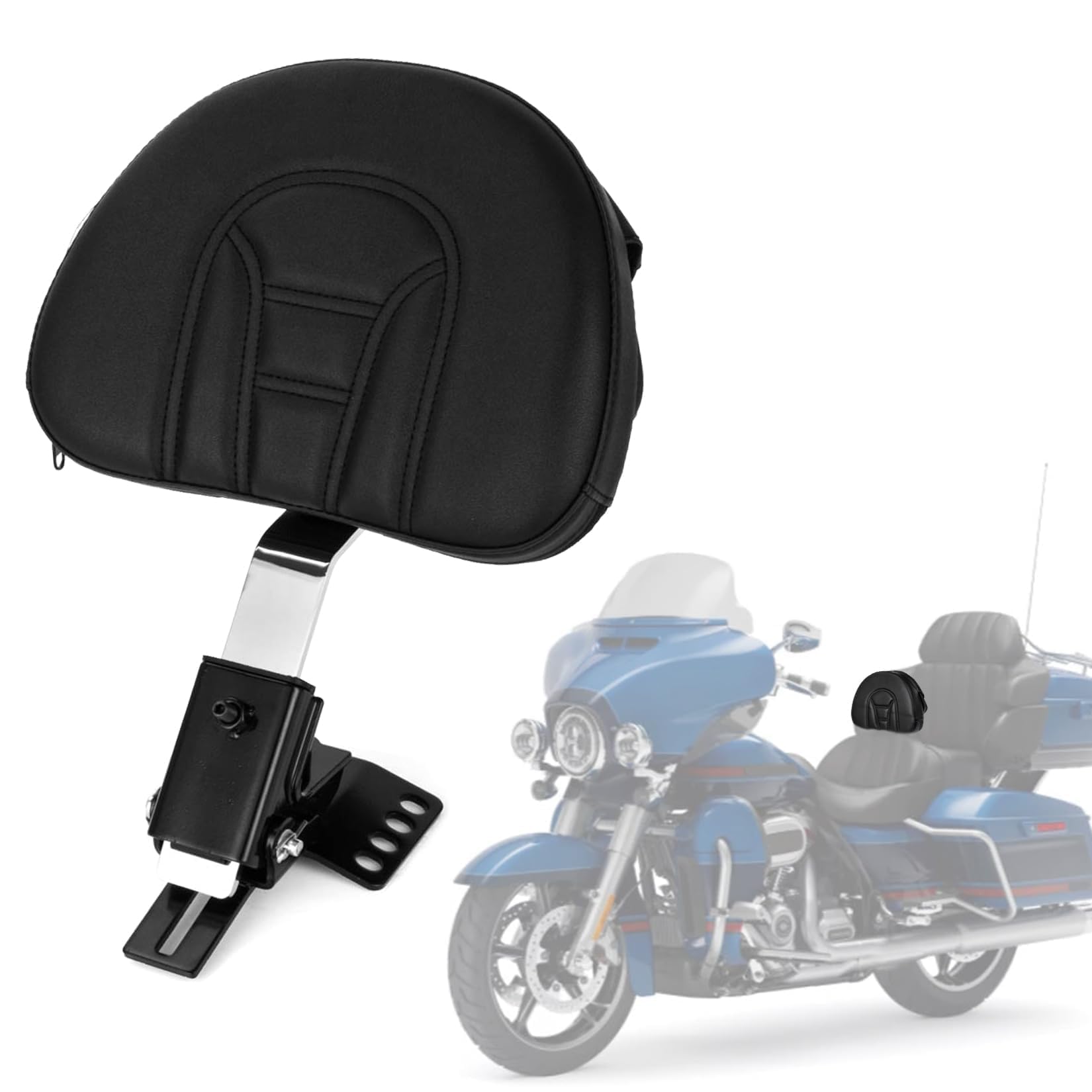 PSLER Dossier Conducteur Enfichable Coussin de Dossier Réglable pour Les Modèles Touring 1997-2022,Sissy Bar avec Une Base Fendue(Chromé)