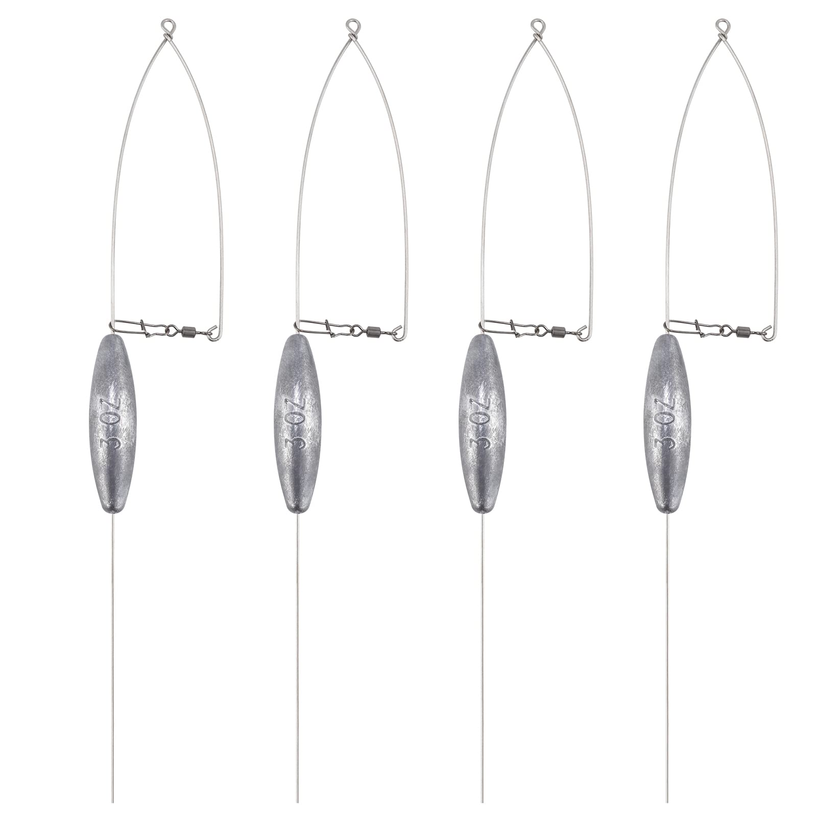 Dr.Fish 4 Pack Bottom Bouncer for Walleye Rigs, Trolling Lead Fishing Weight Sinkers with Stainless Steel Wire Freshwater Fishing 1oz Unpainted
